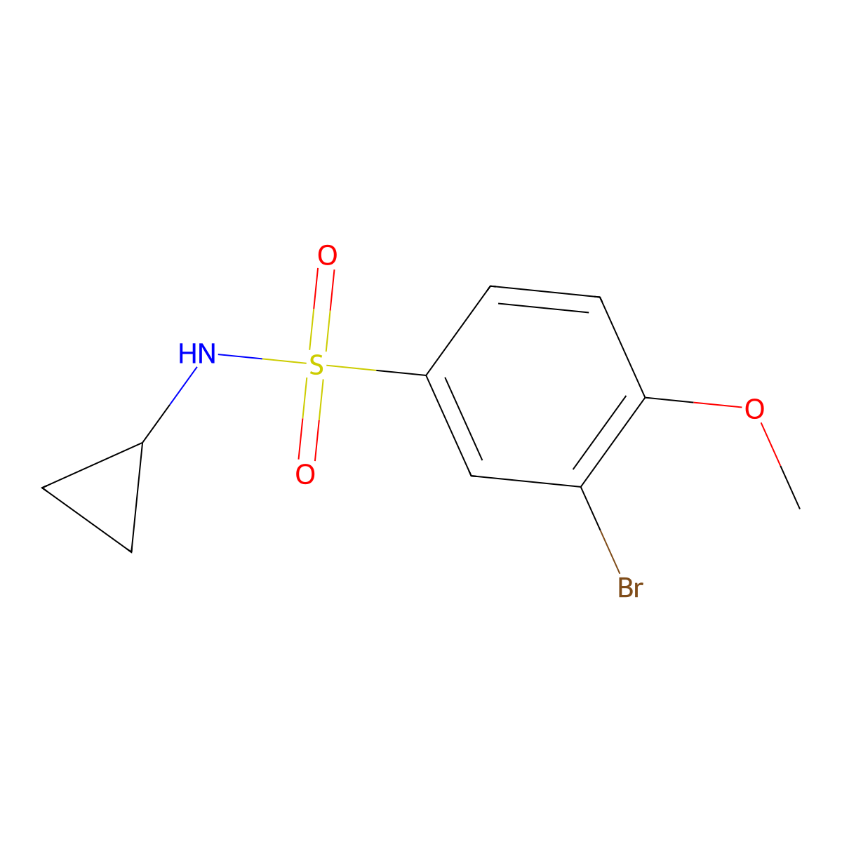 3-bromo-N-cyclopropyl-4-methoxybenzenesulfonamide molecular structure, CAS 425656-23-1