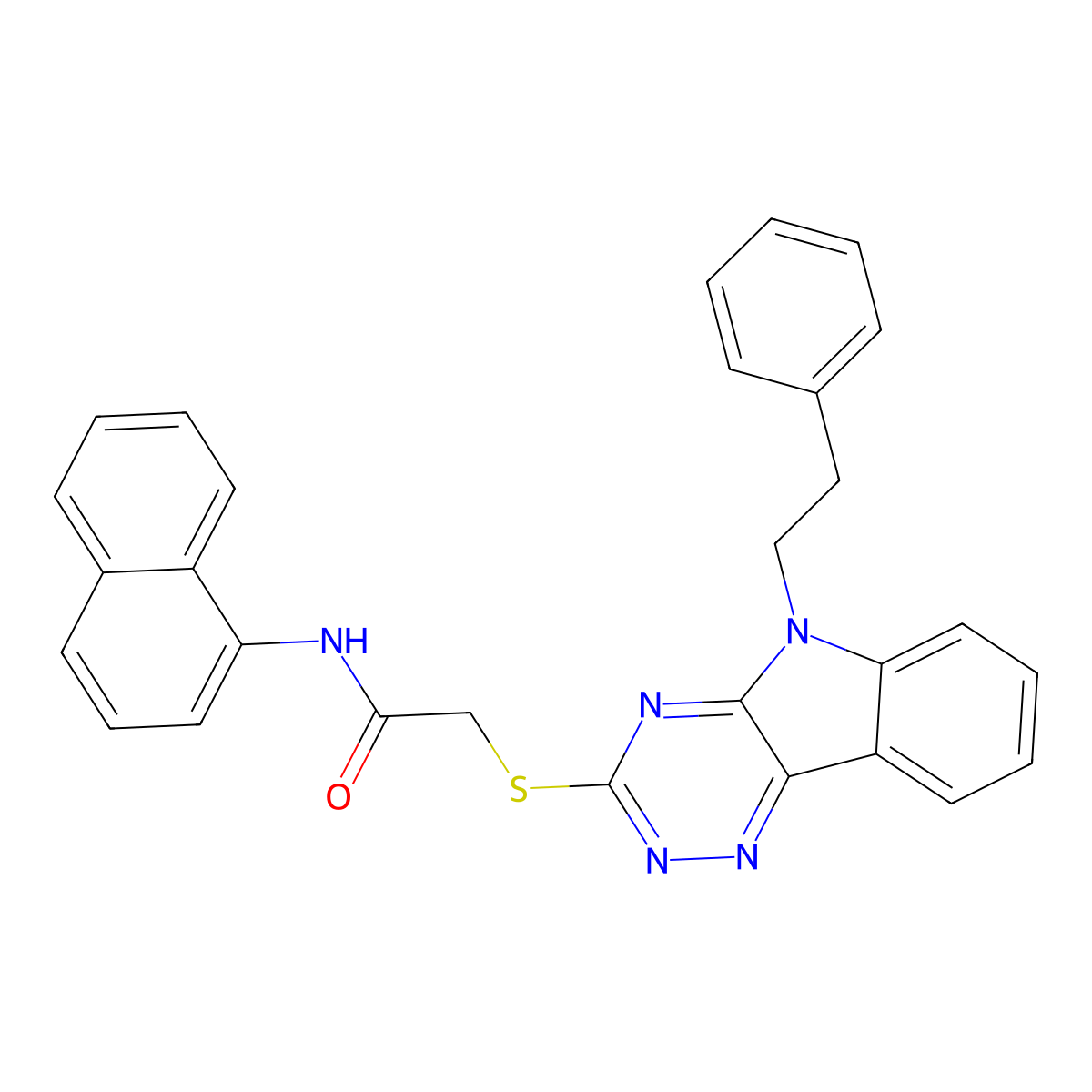 N-(naphthalen-1-yl)-2-{[5-(2-phenylethyl)-5H-[1,2,4]triazino[5,6-b]indol-3-yl]sulfanyl}acetamide molecular structure, CAS 425656-37-7
