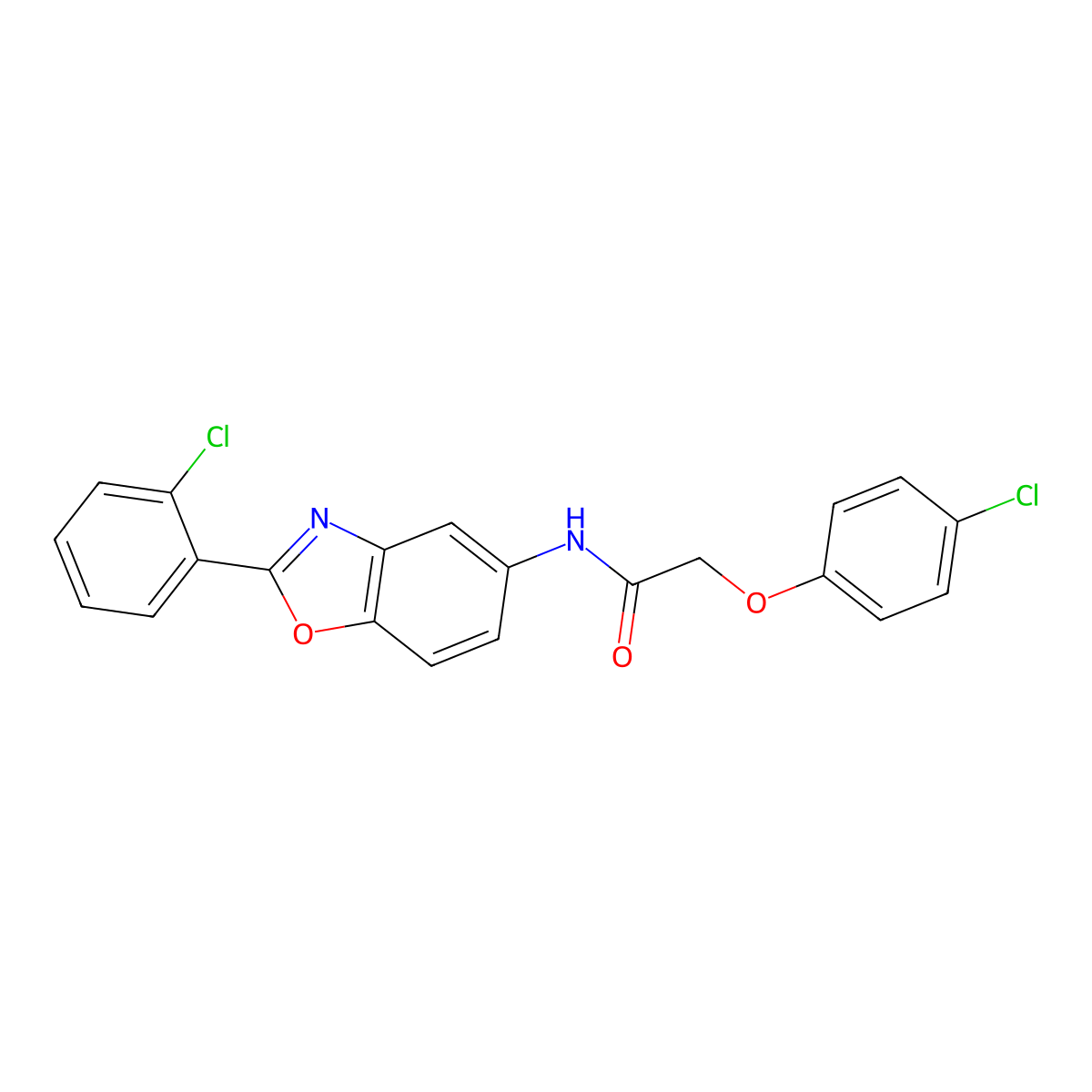 2-(4-chlorophenoxy)-N-[2-(2-chlorophenyl)-1,3-benzoxazol-5-yl]acetamide molecular structure, CAS 425656-44-6