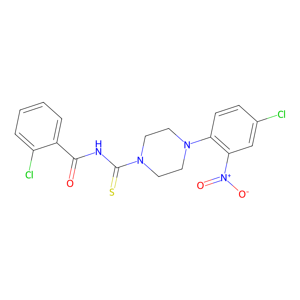 2-chloro-N-[4-(4-chloro-2-nitrophenyl)piperazine-1-carbothioyl]benzamide molecular structure, CAS 425656-48-0