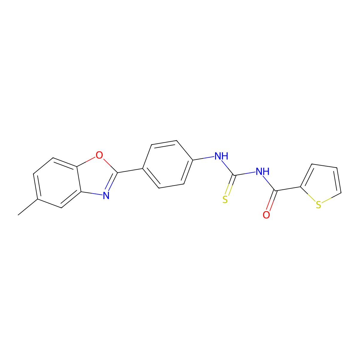 N-[[4-(5-methyl-1,3-benzoxazol-2-yl)phenyl]carbamothioyl]thiophene-2-carboxamide molecular structure, CAS 425656-53-7