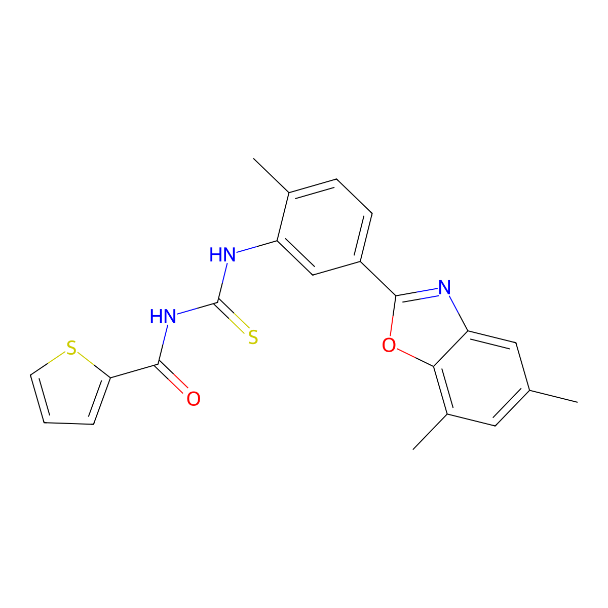N-[[5-(5,7-dimethyl-1,3-benzoxazol-2-yl)-2-methylphenyl]carbamothioyl]thiophene-2-carboxamide molecular structure, CAS 425656-59-3