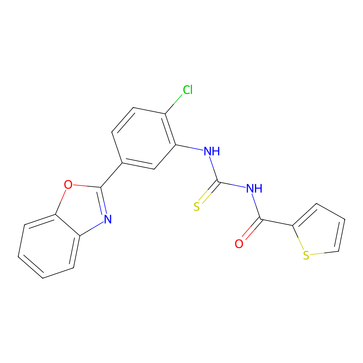 N-[[5-(1,3-benzoxazol-2-yl)-2-chlorophenyl]carbamothioyl]thiophene-2-carboxamide molecular structure, CAS 425657-20-1
