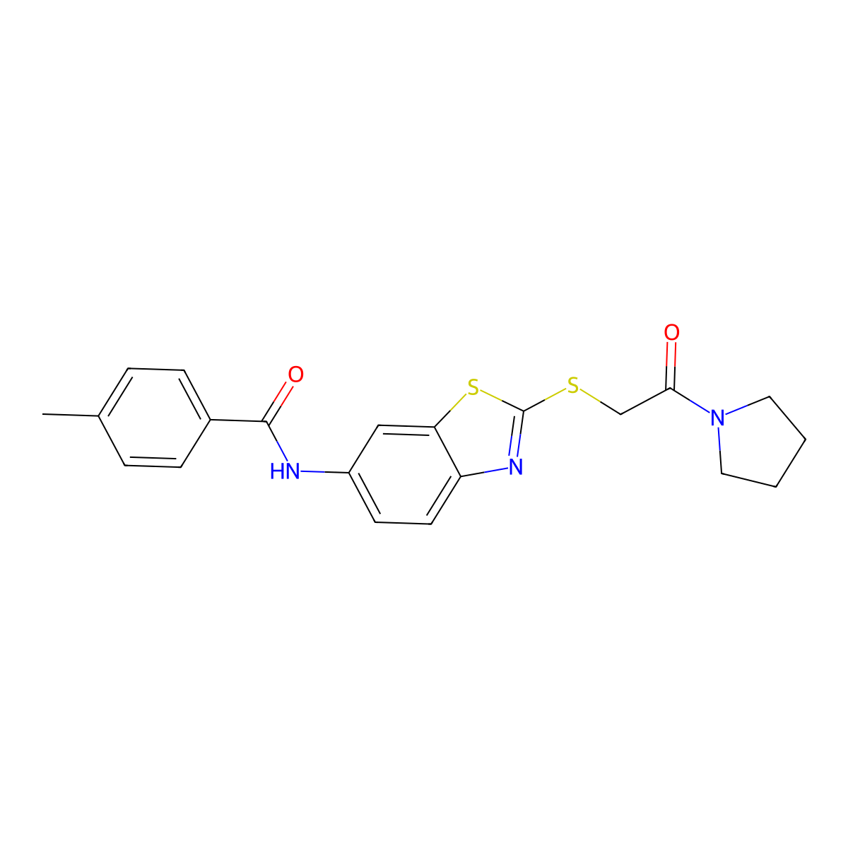 4-methyl-N-[2-(2-oxo-2-pyrrolidin-1-ylethyl)sulfanyl-1,3-benzothiazol-6-yl]benzamide molecular structure, CAS 425657-52-9