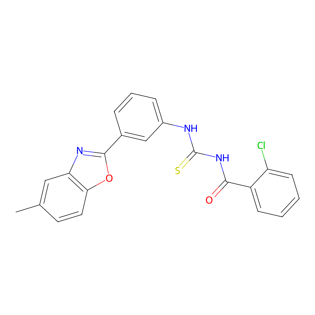2-chloro-N-[[3-(5-methyl-1,3-benzoxazol-2-yl)phenyl]carbamothioyl]benzamide molecular structure, CAS 425657-76-7
