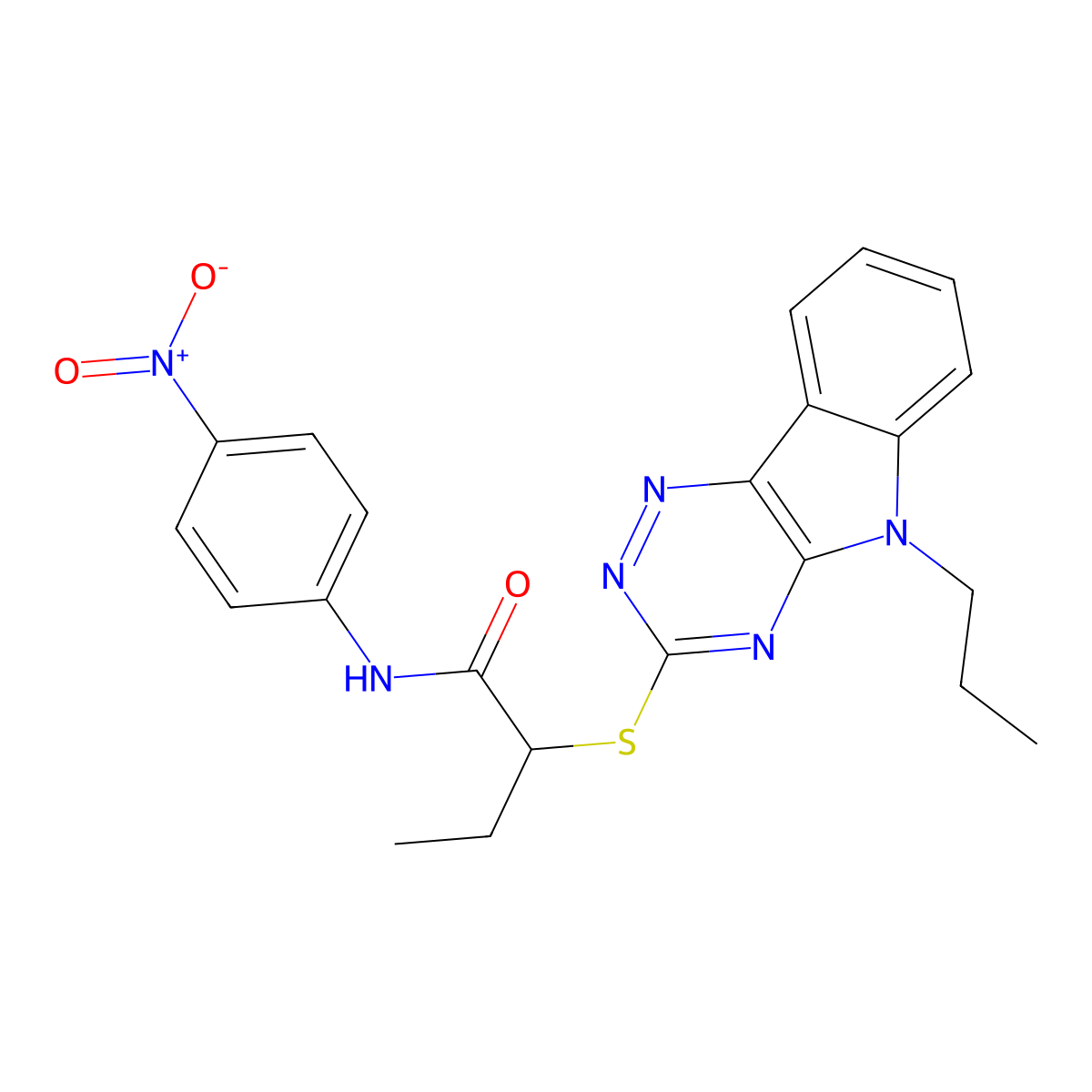N-(4-nitrophenyl)-2-[(5-propyl-[1,2,4]triazino[5,6-b]indol-3-yl)sulfanyl]butanamide molecular structure, CAS 425657-83-6