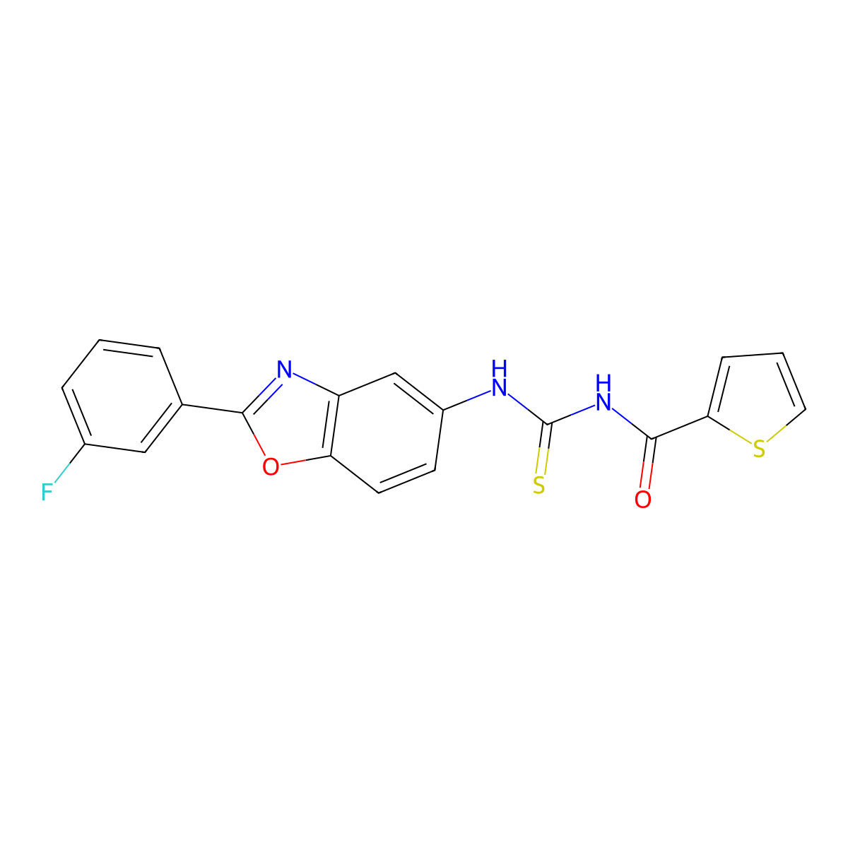N-[[2-(3-fluorophenyl)-1,3-benzoxazol-5-yl]carbamothioyl]thiophene-2-carboxamide molecular structure, CAS 425658-59-9