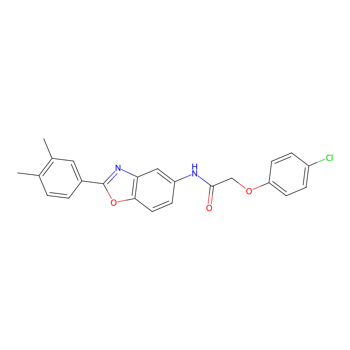 2-(4-chlorophenoxy)-N-[2-(3,4-dimethylphenyl)-1,3-benzoxazol-5-yl]acetamide molecular structure, CAS 425658-72-6