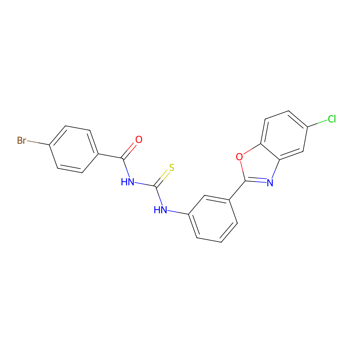 4-bromo-N-[[3-(5-chloro-1,3-benzoxazol-2-yl)phenyl]carbamothioyl]benzamide molecular structure, CAS 425659-21-8
