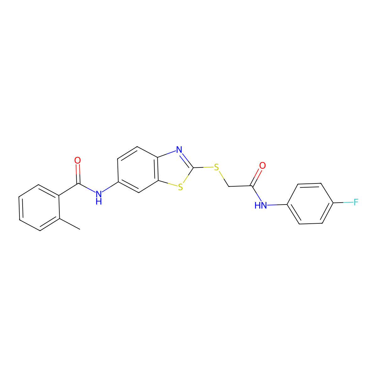 N-[2-[2-(4-fluoroanilino)-2-oxoethyl]sulfanyl-1,3-benzothiazol-6-yl]-2-methylbenzamide molecular structure, CAS 425659-26-3