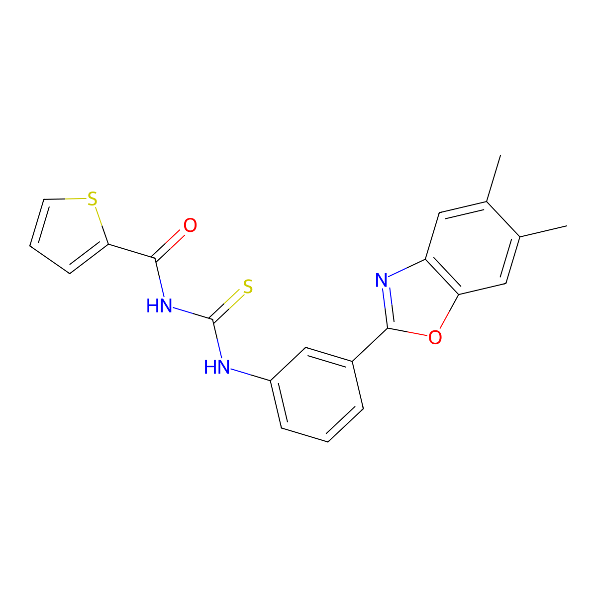 N-[[3-(5,6-dimethyl-1,3-benzoxazol-2-yl)phenyl]carbamothioyl]thiophene-2-carboxamide molecular structure, CAS 425659-40-1