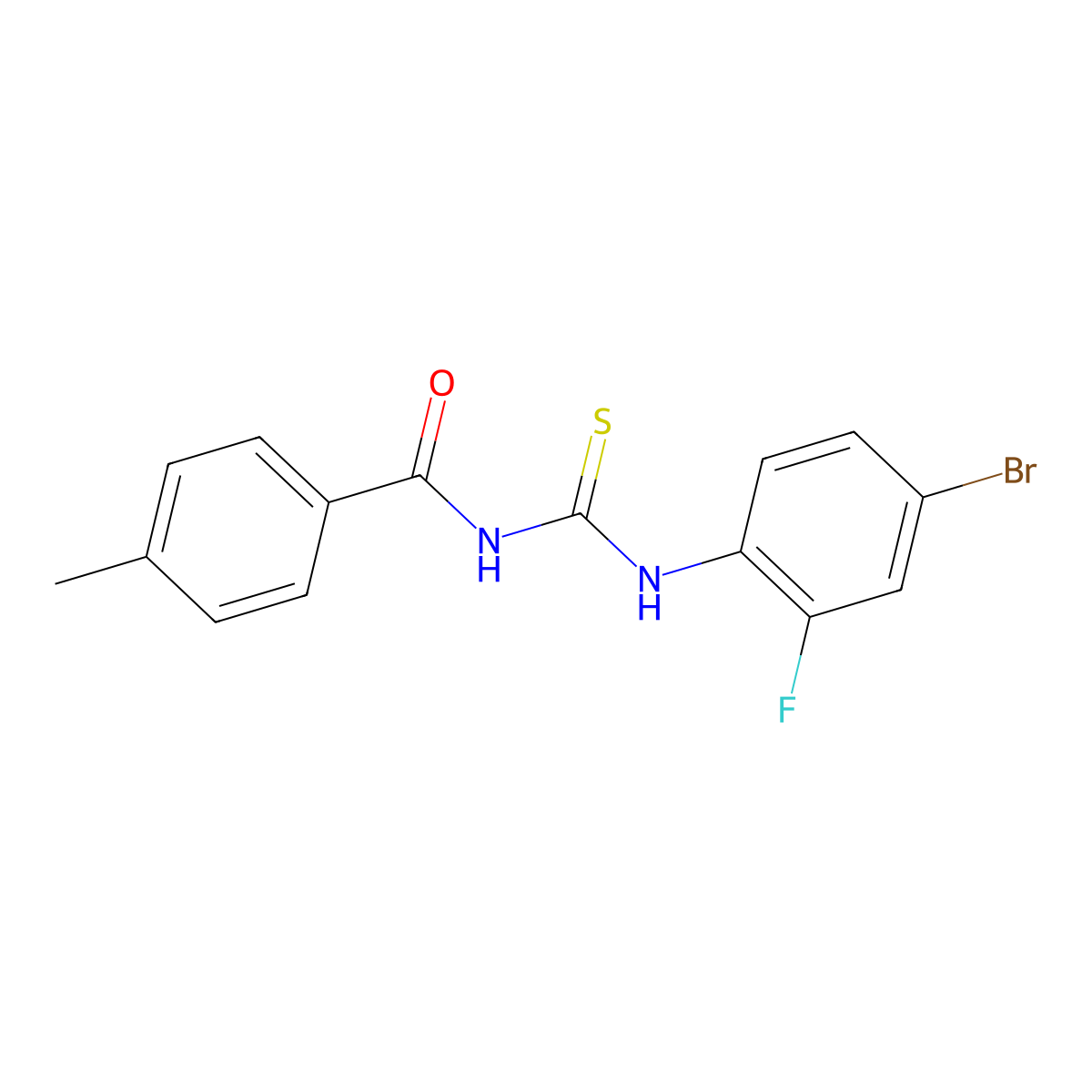 N-[(4-bromo-2-fluorophenyl)carbamothioyl]-4-methylbenzamide molecular structure, CAS 425659-93-4