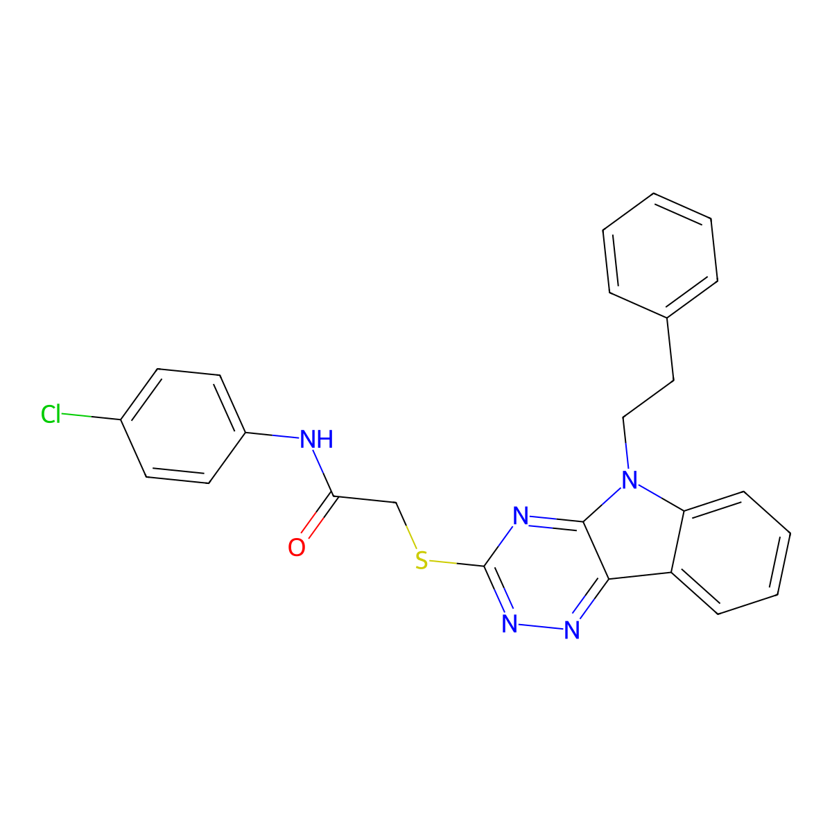 N-(4-chlorophenyl)-2-{[5-(2-phenylethyl)-5H-[1,2,4]triazino[5,6-b]indol-3-yl]sulfanyl}acetamide molecular structure, CAS 425659-95-6