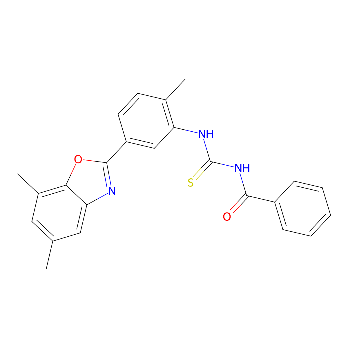N-[[5-(5,7-dimethyl-1,3-benzoxazol-2-yl)-2-methylphenyl]carbamothioyl]benzamide molecular structure, CAS 425660-20-4