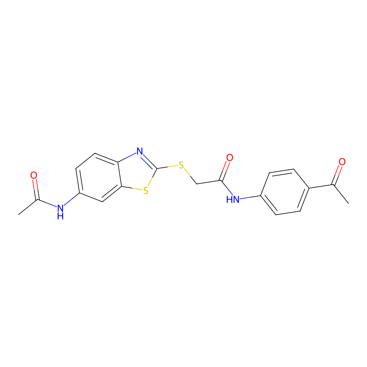 2-{[6-(acetylamino)-1,3-benzothiazol-2-yl]sulfanyl}-N-(4-acetylphenyl)acetamide molecular structure, CAS 425660-22-6