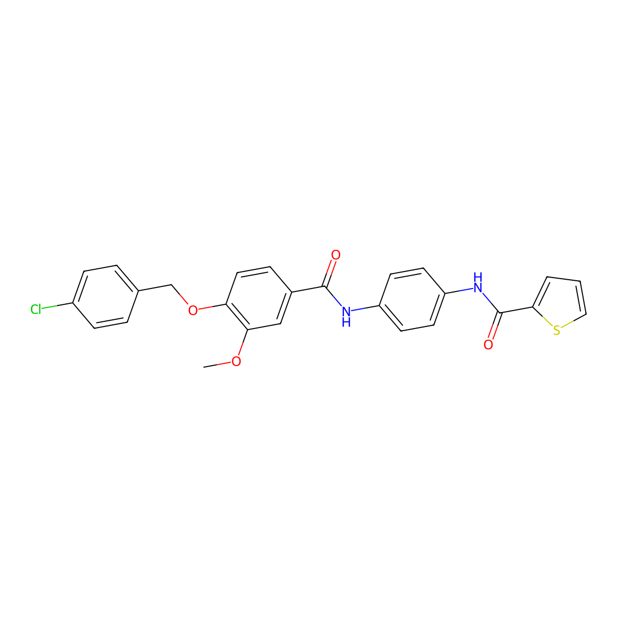 N-[4-[[4-[(4-chlorophenyl)methoxy]-3-methoxybenzoyl]amino]phenyl]thiophene-2-carboxamide molecular structure, CAS 425660-55-5