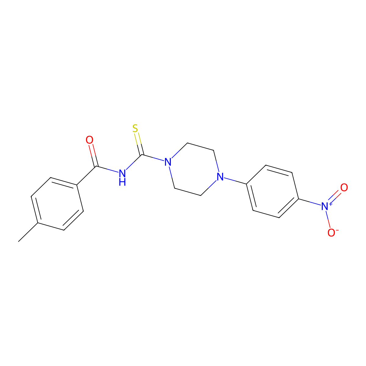 4-methyl-N-[4-(4-nitrophenyl)piperazine-1-carbothioyl]benzamide molecular structure, CAS 425661-08-1