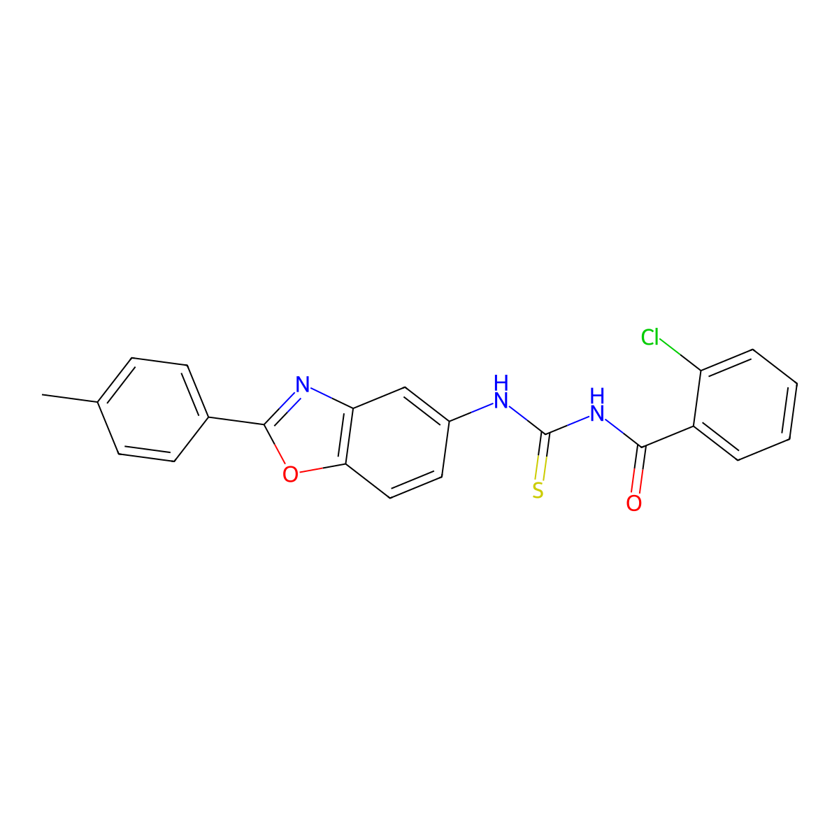2-chloro-N-[[2-(4-methylphenyl)-1,3-benzoxazol-5-yl]carbamothioyl]benzamide molecular structure, CAS 425661-18-3