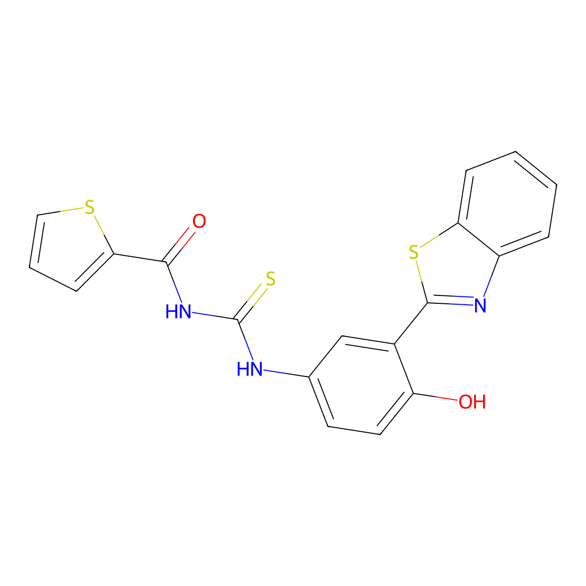 N-{[3-(1,3-benzothiazol-2-yl)-4-hydroxyphenyl]carbamothioyl}thiophene-2-carboxamide molecular structure, CAS 425661-22-9
