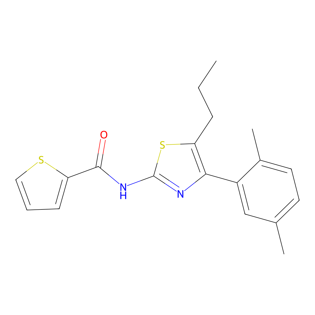 N-[4-(2,5-dimethylphenyl)-5-propyl-1,3-thiazol-2-yl]thiophene-2-carboxamide molecular structure, CAS 425661-70-7