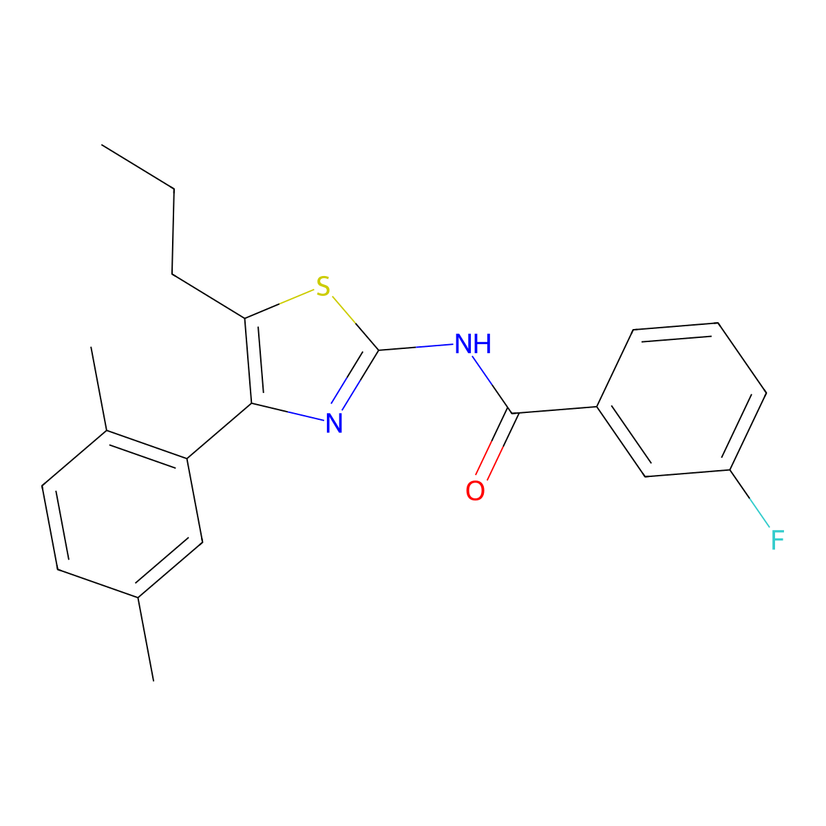 N-[4-(2,5-dimethylphenyl)-5-propyl-1,3-thiazol-2-yl]-3-fluorobenzamide molecular structure, CAS 425662-03-9