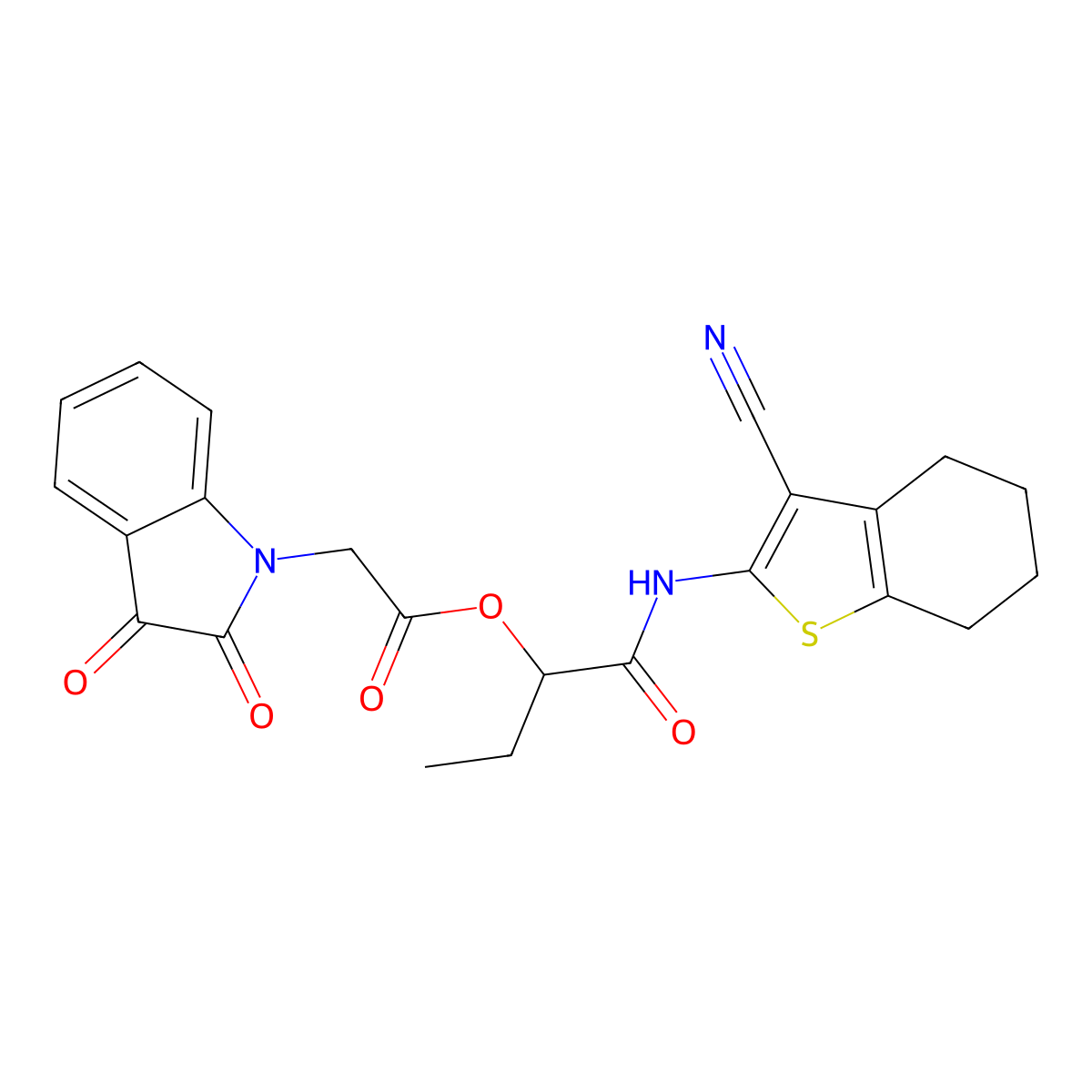 1-[(3-cyano-4,5,6,7-tetrahydro-1-benzothiophen-2-yl)amino]-1-oxobutan-2-yl (2,3-dioxo-2,3-dihydro-1H-indol-1-yl)acetate molecular structure, CAS 425662-08-4