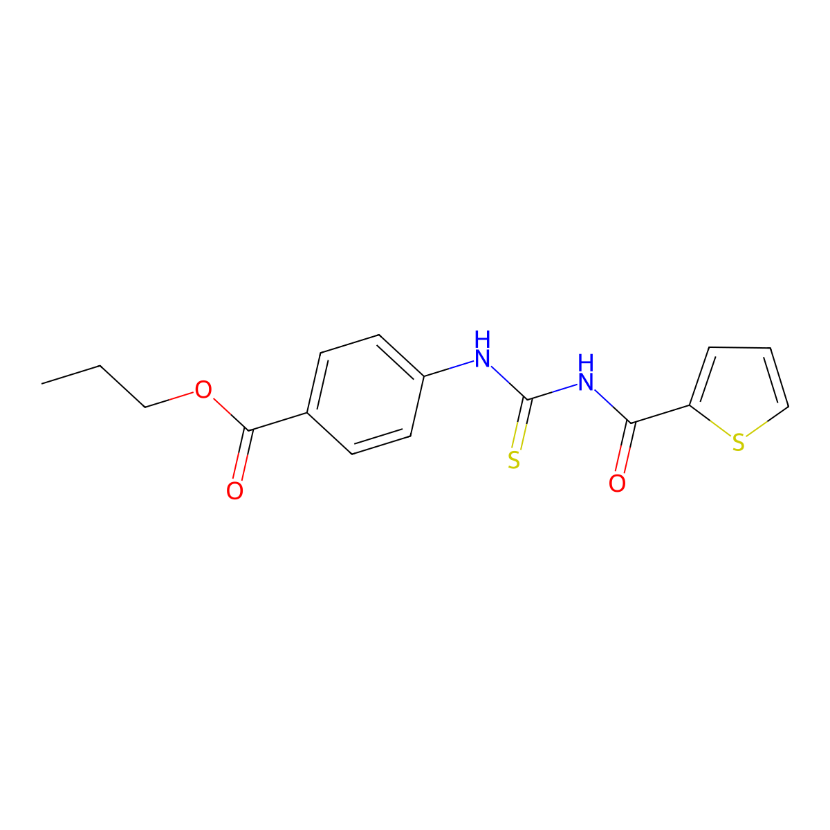 Propyl 4-{[(thiophen-2-ylcarbonyl)carbamothioyl]amino}benzoate molecular structure, CAS 425662-11-9