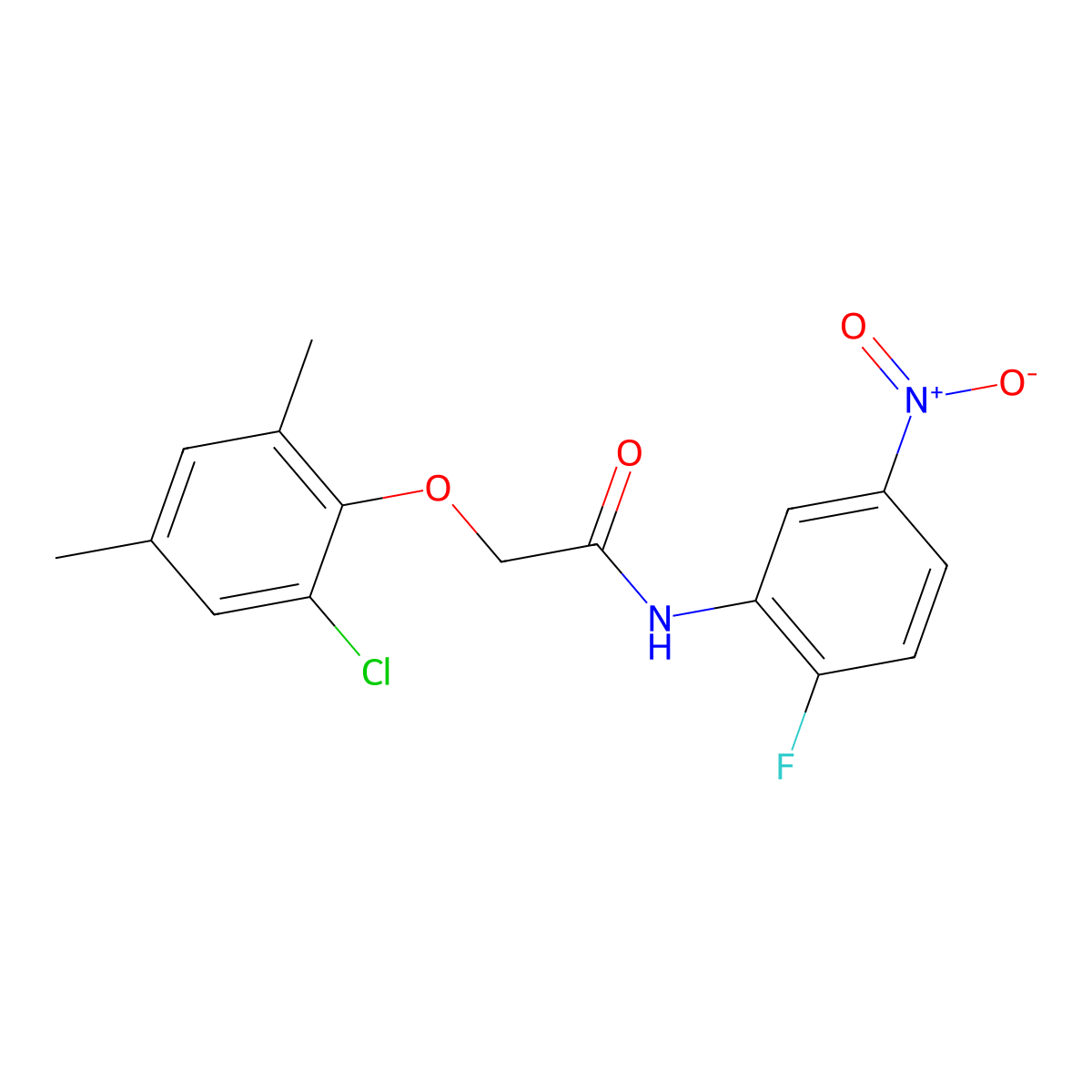 2-(2-chloro-4,6-dimethylphenoxy)-N-(2-fluoro-5-nitrophenyl)acetamide molecular structure, CAS 425662-22-2