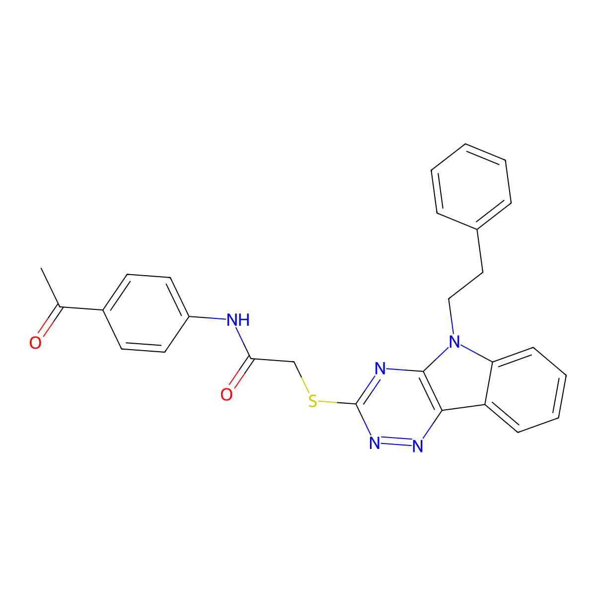 N-(4-acetylphenyl)-2-{[5-(2-phenylethyl)-5H-[1,2,4]triazino[5,6-b]indol-3-yl]sulfanyl}acetamide molecular structure, CAS 425662-44-8