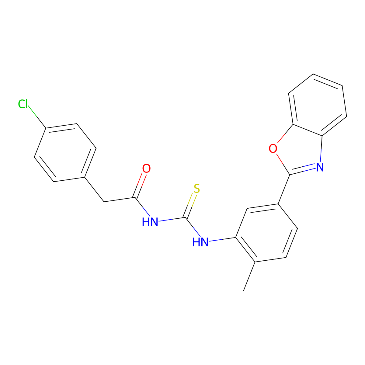 N-[[5-(1,3-benzoxazol-2-yl)-2-methylphenyl]carbamothioyl]-2-(4-chlorophenyl)acetamide molecular structure, CAS 425662-54-0