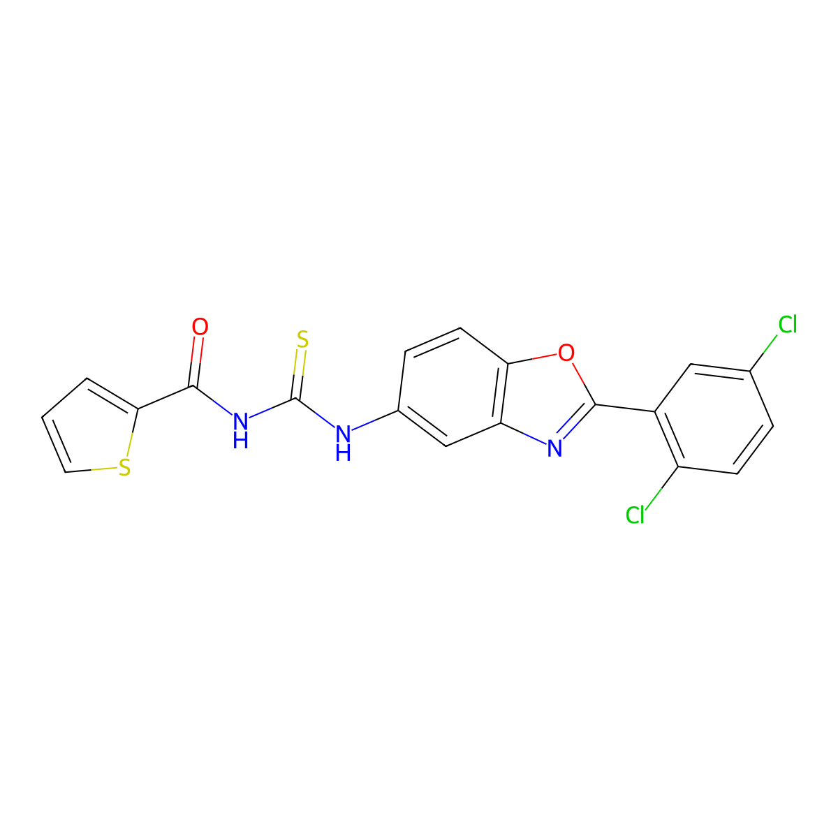 N-[[2-(2,5-dichlorophenyl)-1,3-benzoxazol-5-yl]carbamothioyl]thiophene-2-carboxamide molecular structure, CAS 425662-92-6