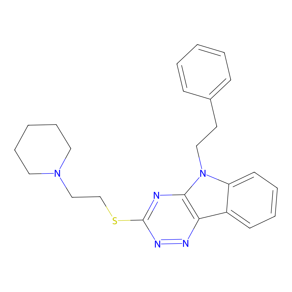 5-(2-phenylethyl)-3-{[2-(piperidin-1-yl)ethyl]sulfanyl}-5H-[1,2,4]triazino[5,6-b]indole molecular structure, CAS 425662-95-9