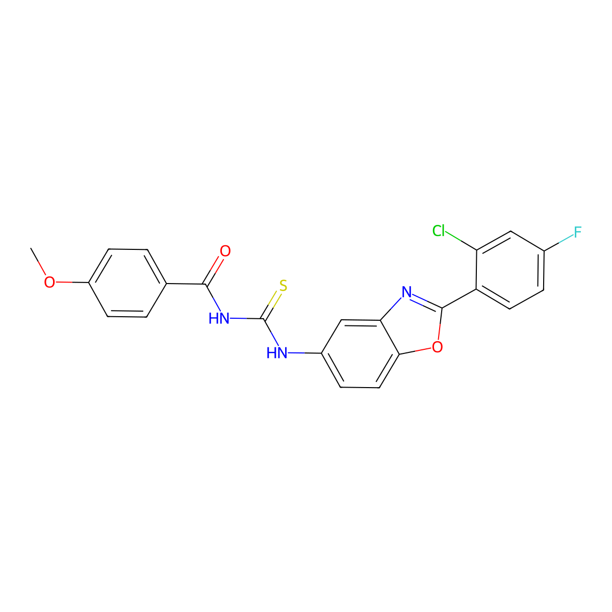 N-[[2-(2-chloro-4-fluorophenyl)-1,3-benzoxazol-5-yl]carbamothioyl]-4-methoxybenzamide molecular structure, CAS 425664-65-9