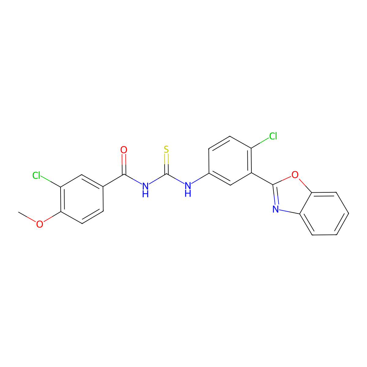 N-[[3-(1,3-benzoxazol-2-yl)-4-chlorophenyl]carbamothioyl]-3-chloro-4-methoxybenzamide molecular structure, CAS 425664-69-3