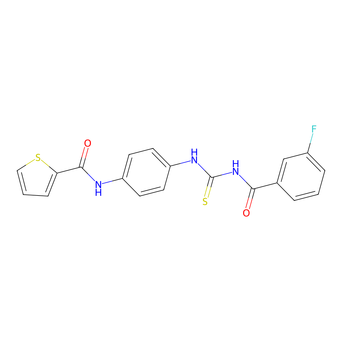 N-[4-[(3-fluorobenzoyl)carbamothioylamino]phenyl]thiophene-2-carboxamide molecular structure, CAS 425664-95-5