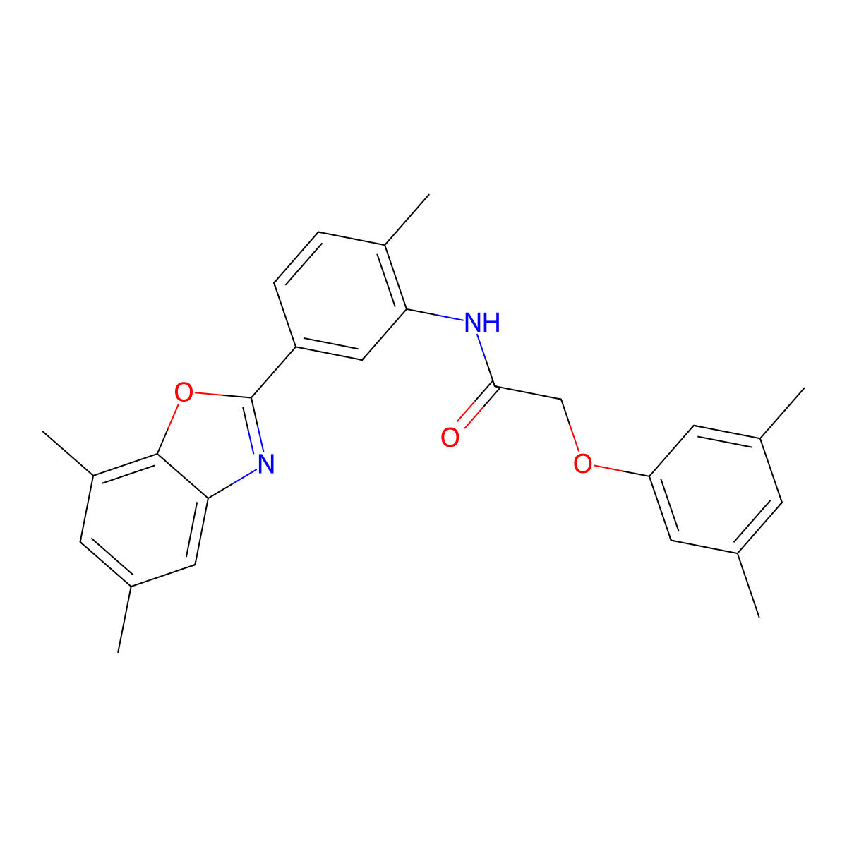 N-[5-(5,7-dimethyl-1,3-benzoxazol-2-yl)-2-methylphenyl]-2-(3,5-dimethylphenoxy)acetamide molecular structure, CAS 425665-01-6