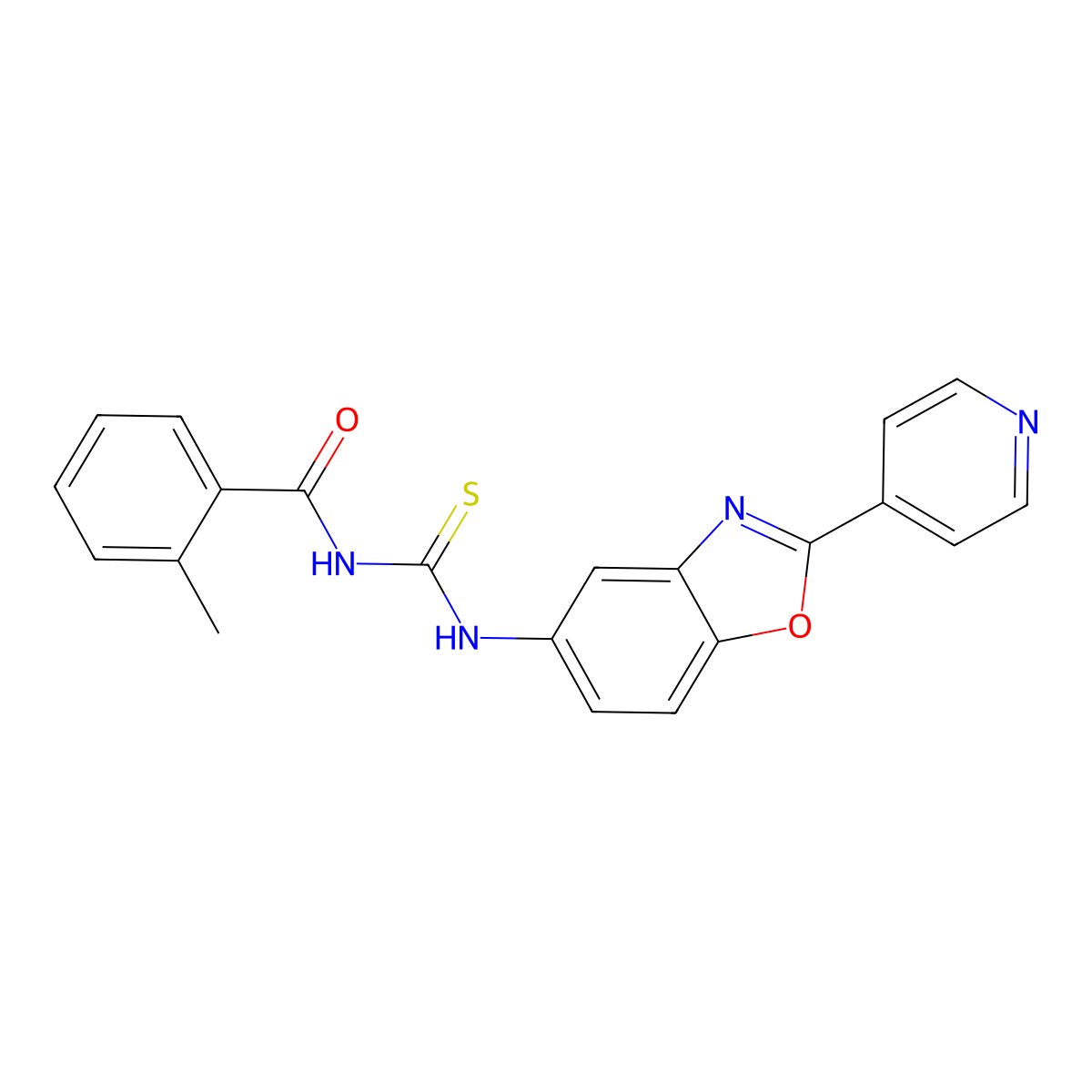 2-methyl-N-{[2-(pyridin-4-yl)-1,3-benzoxazol-5-yl]carbamothioyl}benzamide molecular structure, CAS 425665-13-0