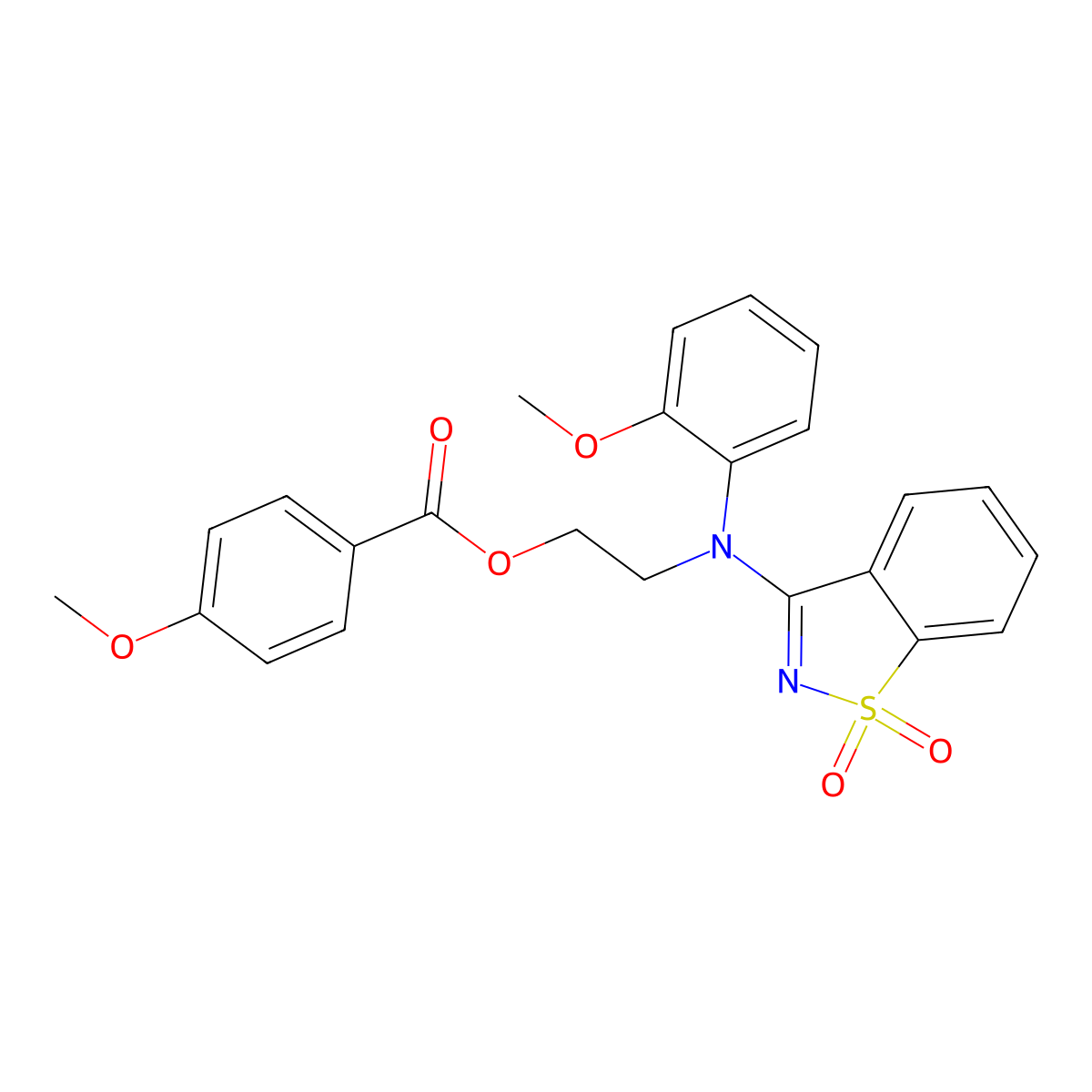 2-[(1,1-Dioxido-1,2-benzothiazol-3-yl)(2-methoxyphenyl)amino]ethyl 4-methoxybenzoate molecular structure, CAS 425665-39-0