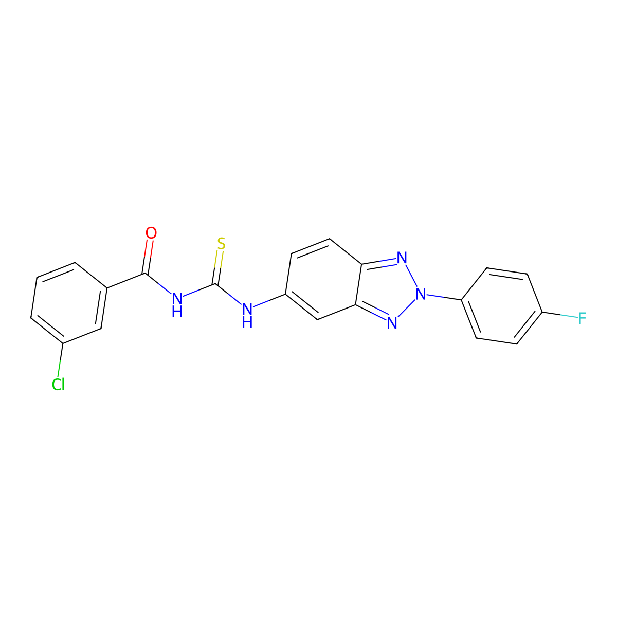 3-chloro-N-[[2-(4-fluorophenyl)benzotriazol-5-yl]carbamothioyl]benzamide molecular structure, CAS 425665-73-2