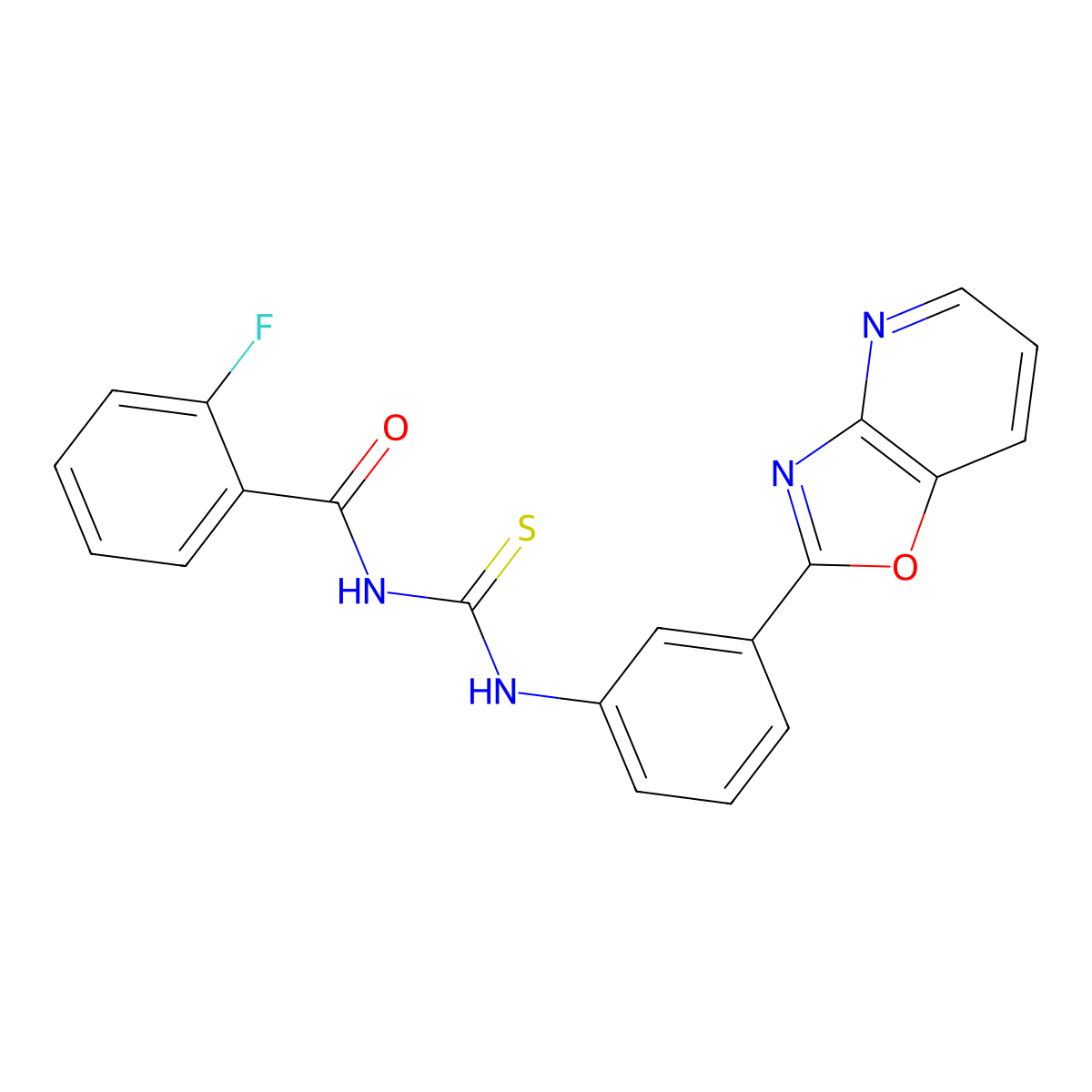 2-fluoro-N-[[3-([1,3]oxazolo[4,5-b]pyridin-2-yl)phenyl]carbamothioyl]benzamide molecular structure, CAS 425665-77-6