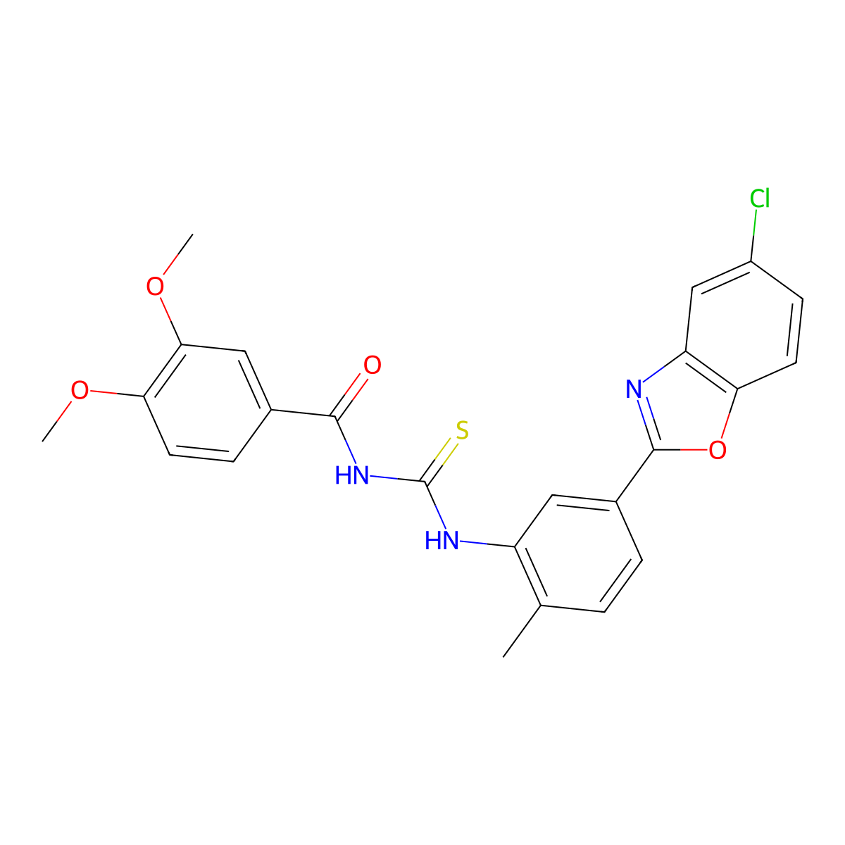 N-{[5-(5-chloro-1,3-benzoxazol-2-yl)-2-methylphenyl]carbamothioyl}-3,4-dimethoxybenzamide molecular structure, CAS 425666-06-4