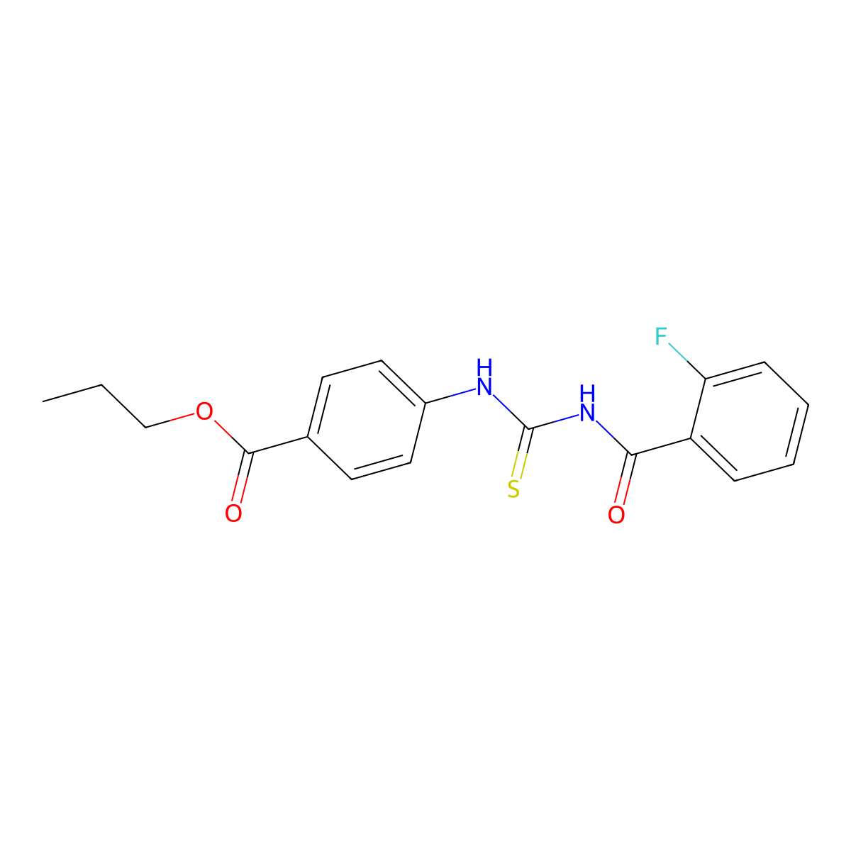 Propyl 4-[(2-fluorobenzoyl)carbamothioylamino]benzoate molecular structure, CAS 425666-14-4