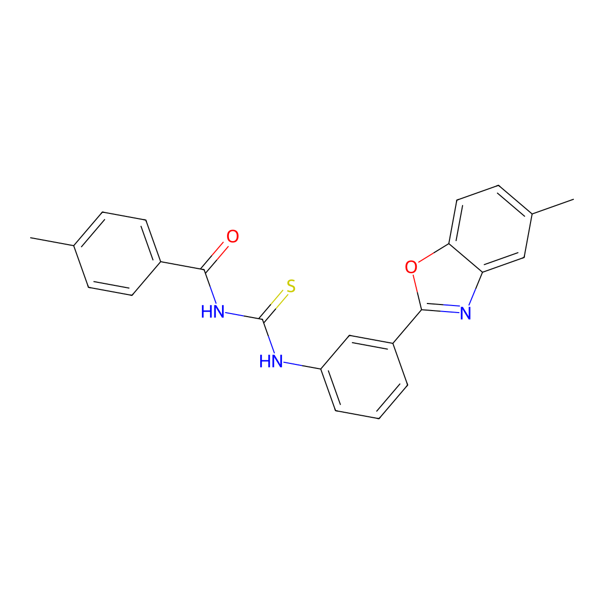 4-methyl-N-[[3-(5-methyl-1,3-benzoxazol-2-yl)phenyl]carbamothioyl]benzamide molecular structure, CAS 425666-17-7