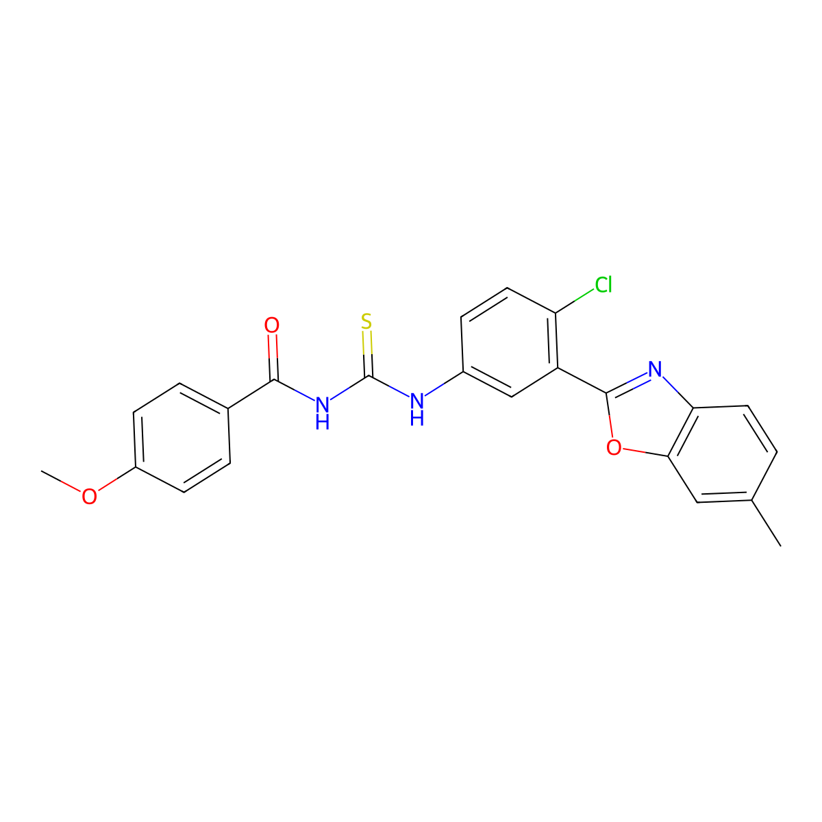 N-[[4-chloro-3-(6-methyl-1,3-benzoxazol-2-yl)phenyl]carbamothioyl]-4-methoxybenzamide molecular structure, CAS 425666-19-9