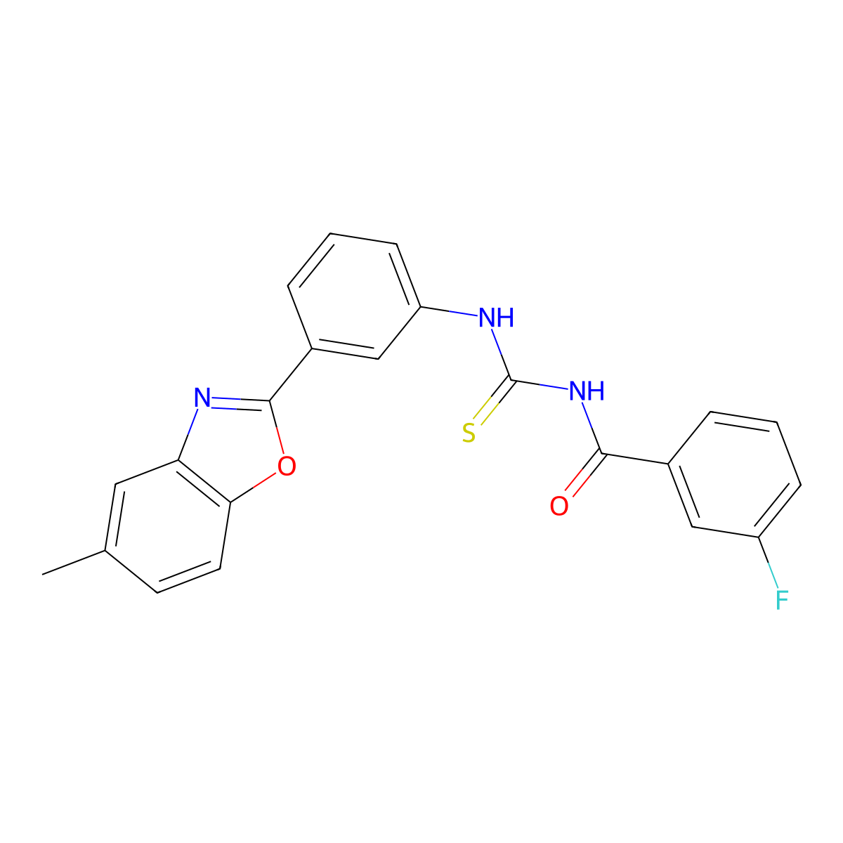3-fluoro-N-[[3-(5-methyl-1,3-benzoxazol-2-yl)phenyl]carbamothioyl]benzamide molecular structure, CAS 425666-22-4