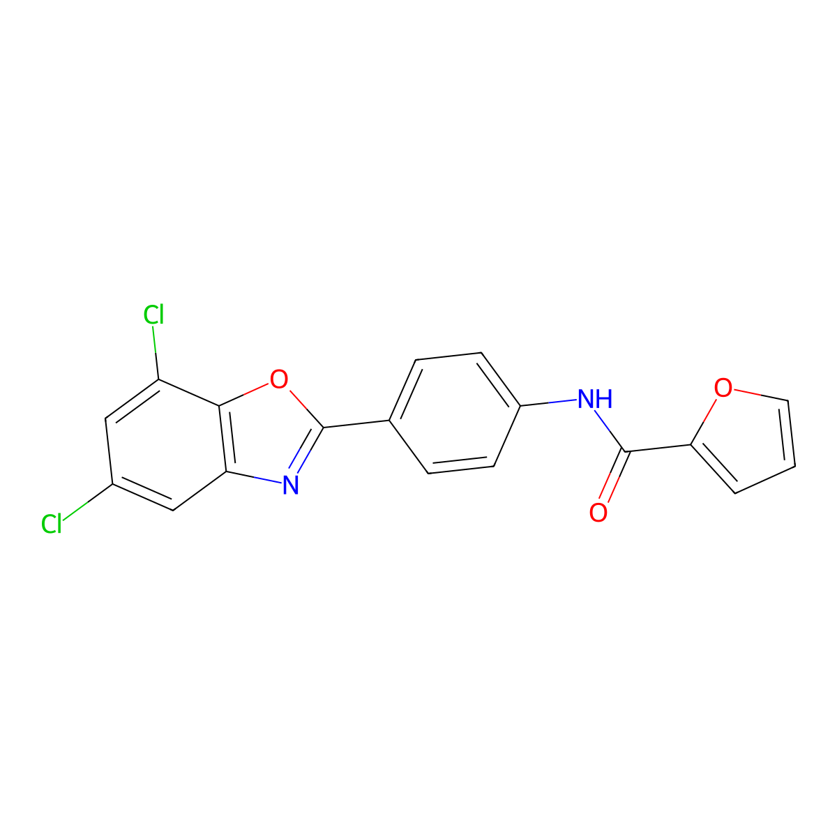 N-[4-(5,7-dichloro-1,3-benzoxazol-2-yl)phenyl]furan-2-carboxamide molecular structure, CAS 425666-29-1