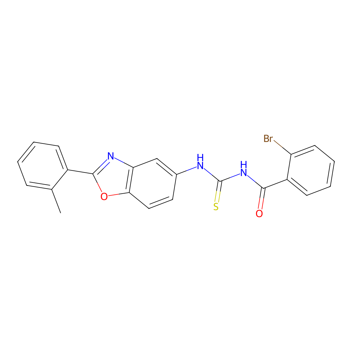 2-bromo-N-[[2-(2-methylphenyl)-1,3-benzoxazol-5-yl]carbamothioyl]benzamide molecular structure, CAS 425666-49-5