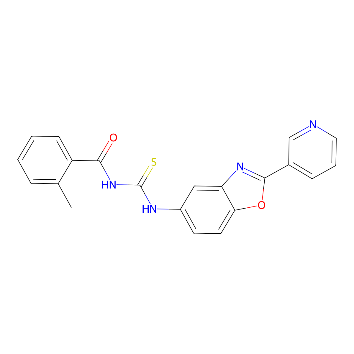 2-methyl-N-{[2-(pyridin-3-yl)-1,3-benzoxazol-5-yl]carbamothioyl}benzamide molecular structure, CAS 425666-66-6