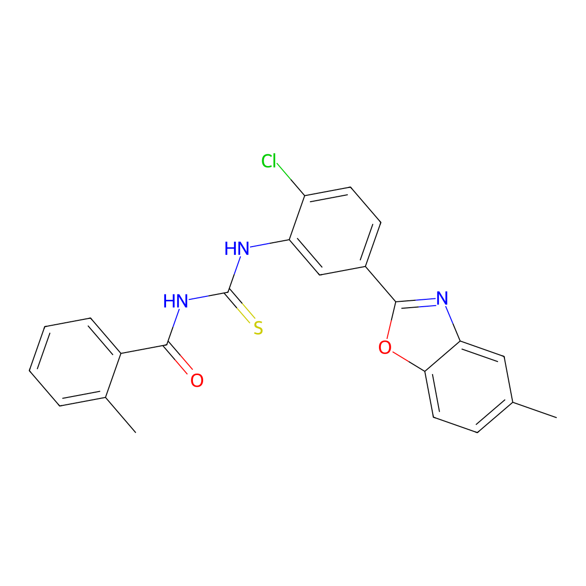 N-[[2-chloro-5-(5-methyl-1,3-benzoxazol-2-yl)phenyl]carbamothioyl]-2-methylbenzamide molecular structure, CAS 425666-71-3