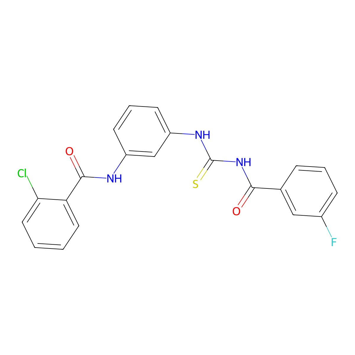 2-chloro-N-[3-[(3-fluorobenzoyl)carbamothioylamino]phenyl]benzamide molecular structure, CAS 425666-74-6